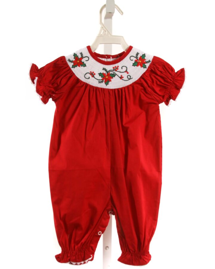 LIL CACTUS  RED   SMOCKED ROMPER WITH RIC RAC