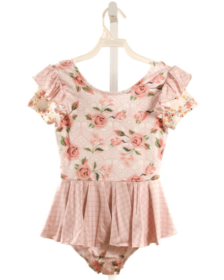 LEO LUVS  LT PINK  FLORAL  LEOTARD WITH RUFFLE