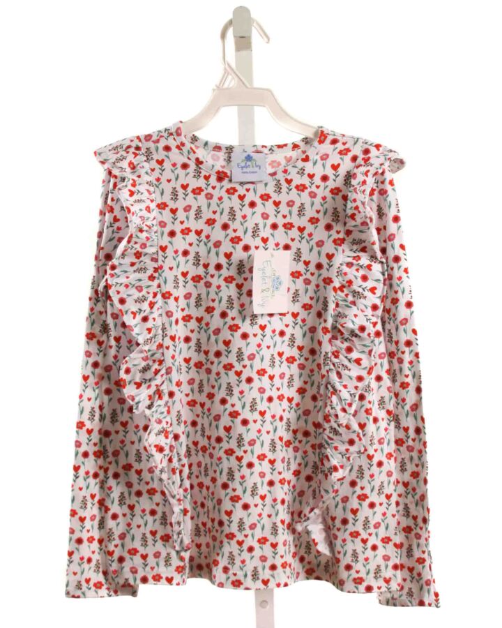 EYELET & IVY  RED  FLORAL  KNIT LS SHIRT WITH RUFFLE