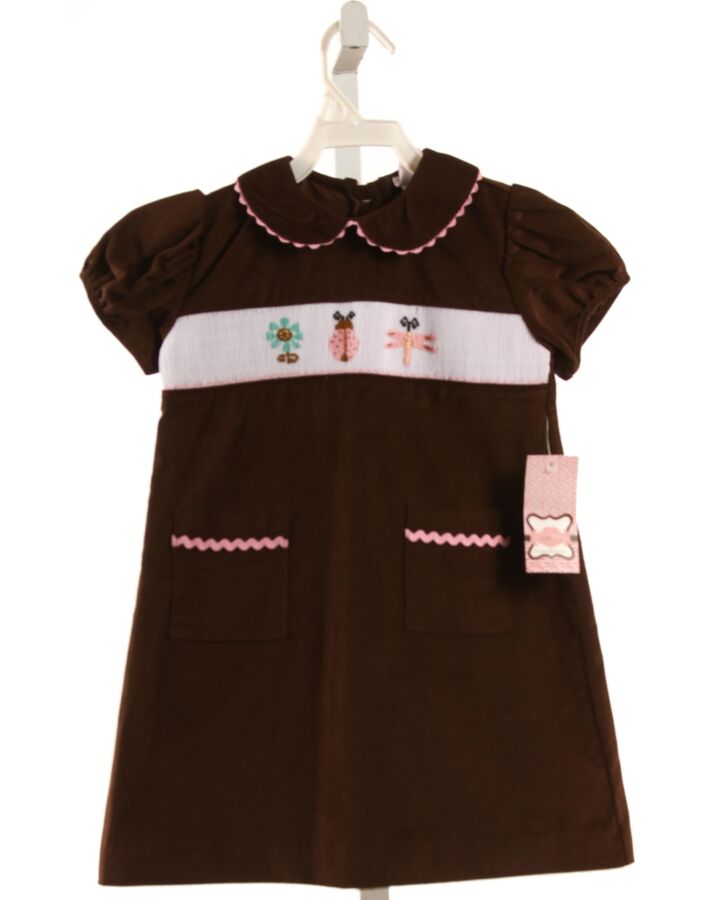 SWEET TEAS  BROWN CORDUROY  SMOCKED DRESS WITH RIC RAC