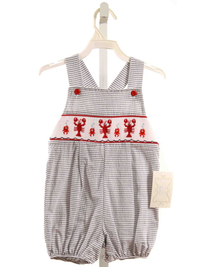 LULU BEBE  BLUE SEERSUCKER STRIPED SMOCKED SHORTALL