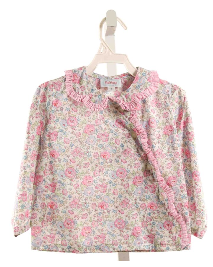 RED BEANS  PINK  FLORAL  DRESS SHIRT WITH RUFFLE