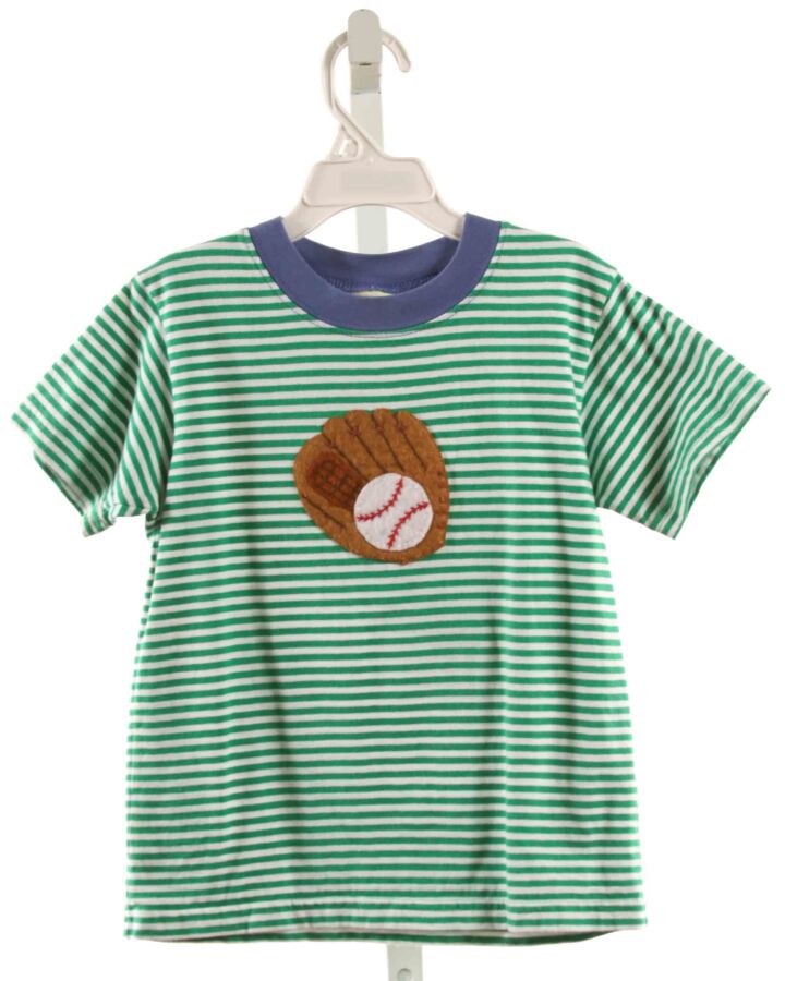 LUIGI  GREEN  STRIPED APPLIQUED KNIT SS SHIRT