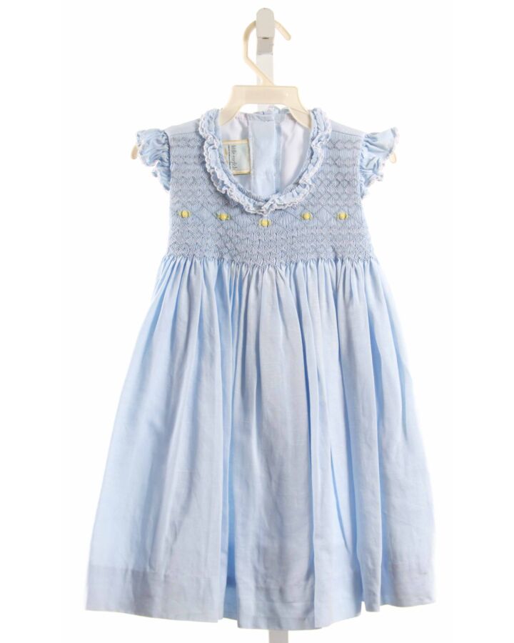 LITTLE ENGLISH  LT BLUE LINEN  SMOCKED DRESS WITH PICOT STITCHING