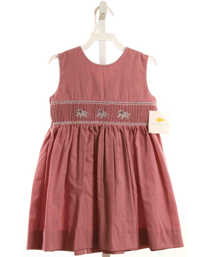 STITCHY FISH  RED  WINDOWPANE SMOCKED DRESS