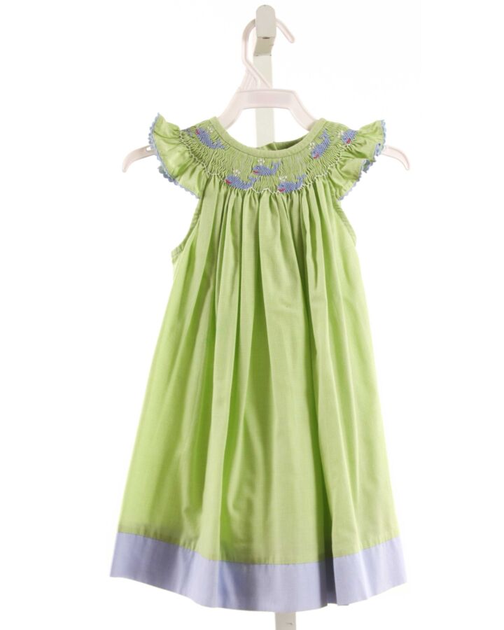 VIVE LA FETE  LIME GREEN  MICROCHECK SMOCKED DRESS WITH RIC RAC