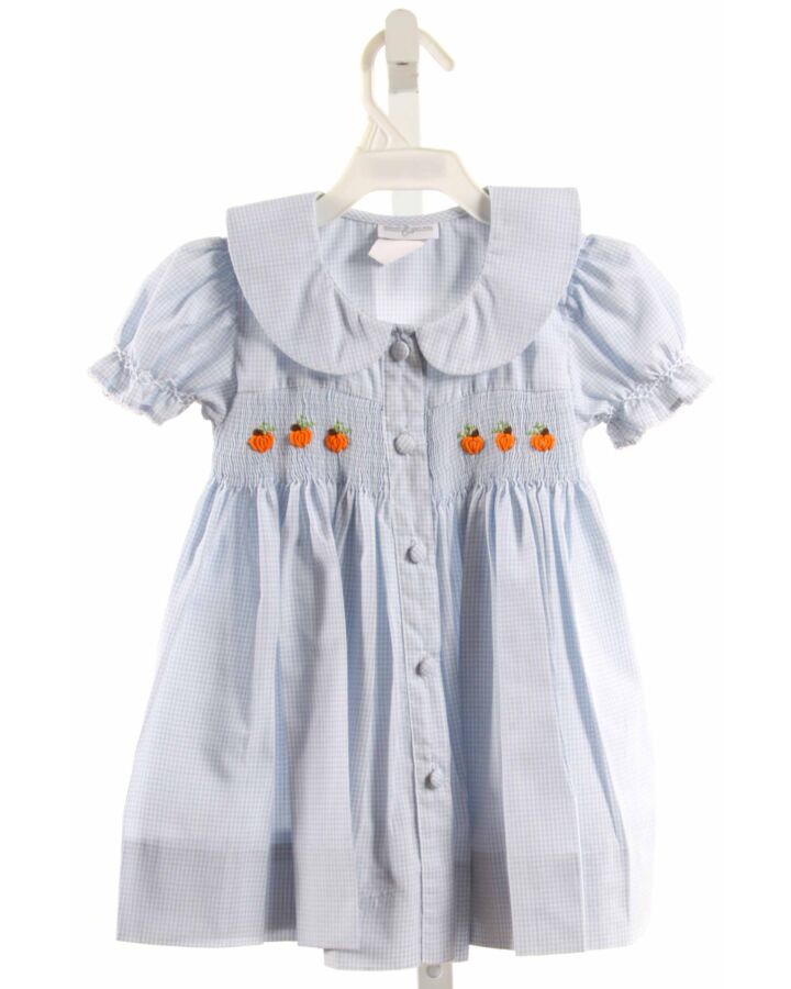 BENOIT & MATISSE  LT BLUE  GINGHAM SMOCKED DRESS WITH PICOT STITCHING