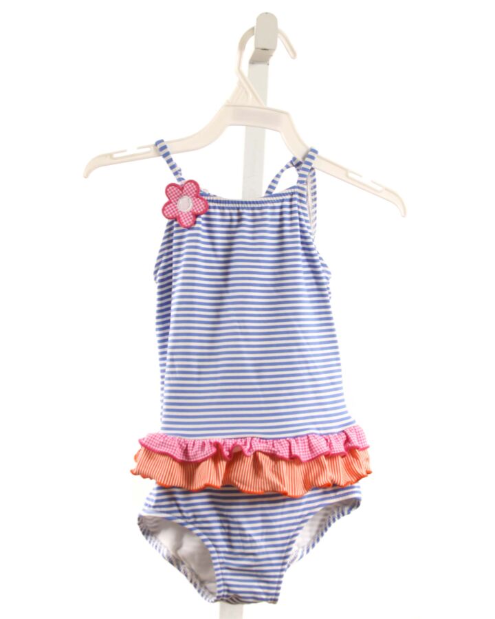 FLORENCE EISEMAN  BLUE  STRIPED  1-PIECE SWIMSUIT