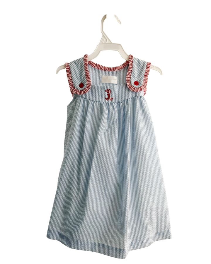 CECIL & LOU  LT BLUE SEERSUCKER STRIPED EMBROIDERED DRESS