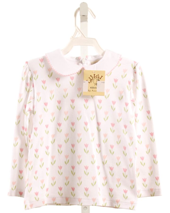 LUIGI  LT PINK  FLORAL  KNIT LS SHIRT WITH PICOT STITCHING