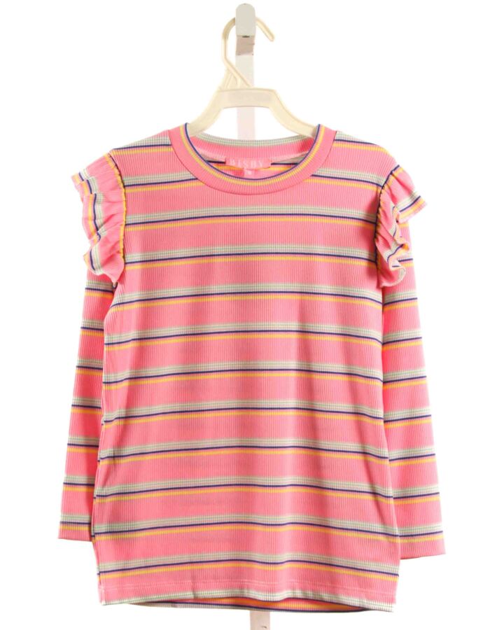 BISBY BY LITTLE ENGLISH  PINK  STRIPED  KNIT LS SHIRT WITH RUFFLE