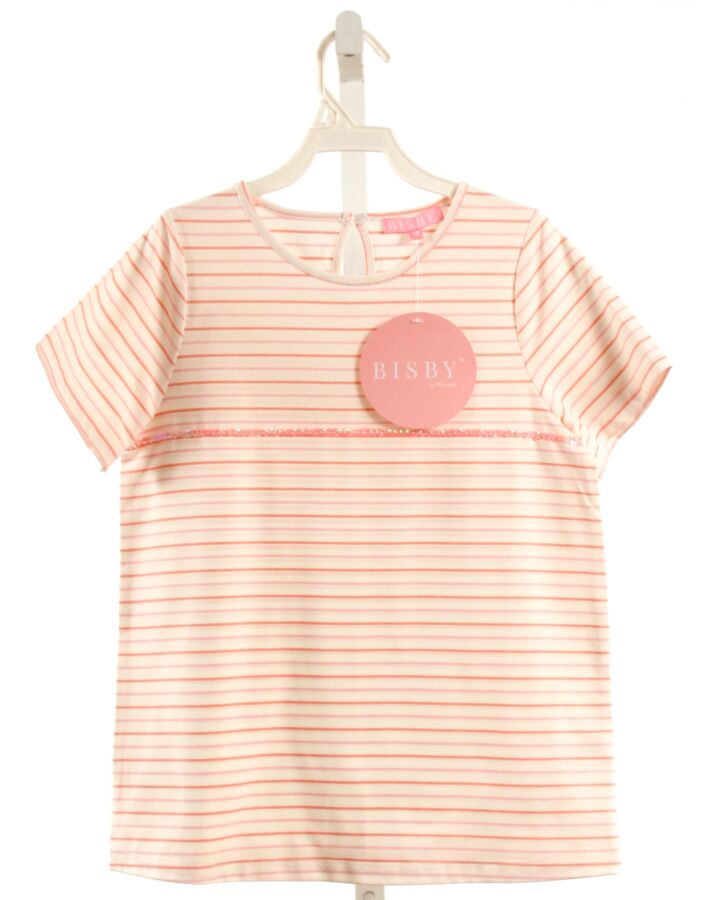 BISBY BY LITTLE ENGLISH  PINK  STRIPED  KNIT SS SHIRT WITH SEQUINS