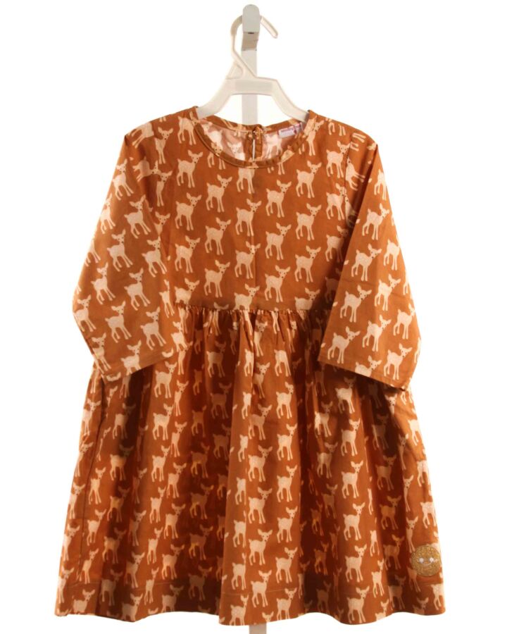 SMILING BUTTON  BROWN   PRINTED DESIGN DRESS