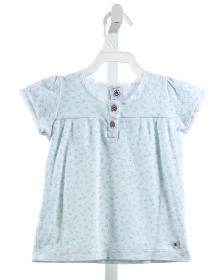 PETIT BATEAU  LT BLUE  FLORAL  KNIT SS SHIRT WITH RIC RAC