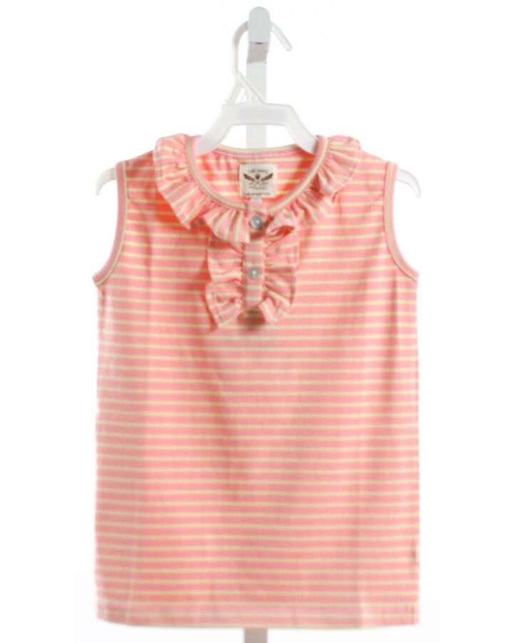 THE OAKS APPAREL   ORANGE KNIT STRIPED  SLEEVELESS SHIRT WITH RUFFLE