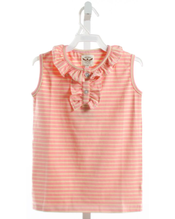 THE OAKS APPAREL   ORANGE KNIT STRIPED  SLEEVELESS SHIRT WITH RUFFLE