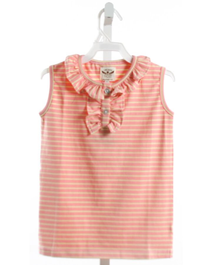 THE OAKS APPAREL   ORANGE KNIT STRIPED  SLEEVELESS SHIRT WITH RUFFLE