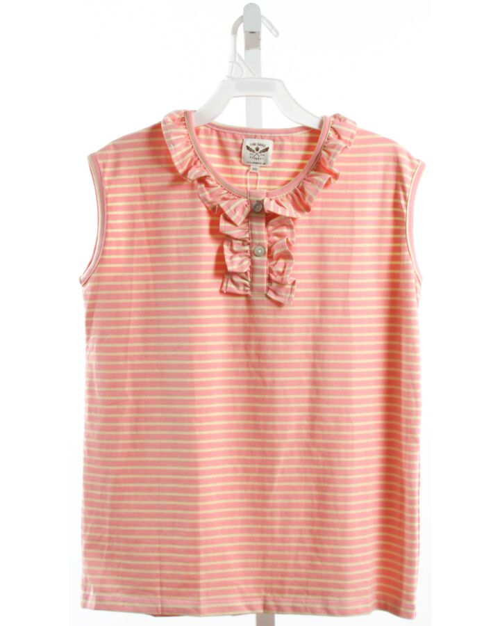 THE OAKS APPAREL   ORANGE KNIT STRIPED  SLEEVELESS SHIRT WITH RUFFLE