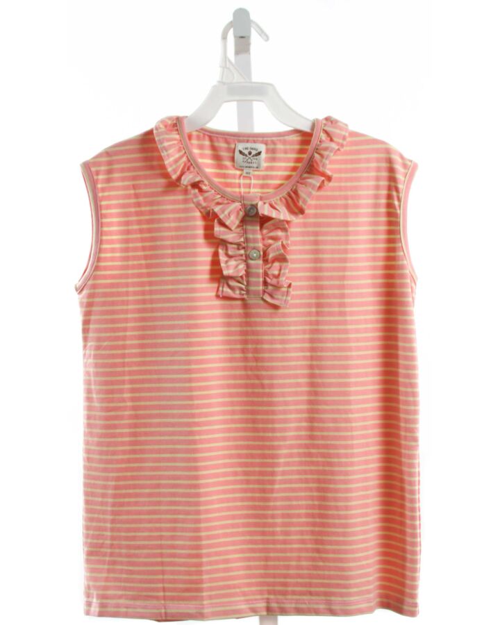 THE OAKS APPAREL   ORANGE KNIT STRIPED  SLEEVELESS SHIRT WITH RUFFLE