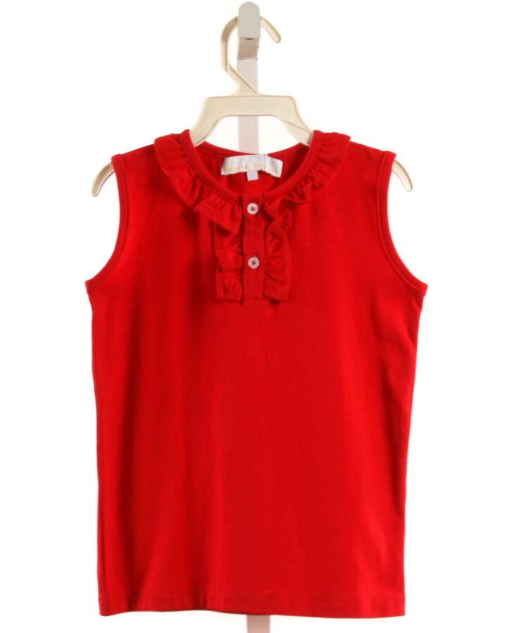 THE OAKS APPAREL   RED KNIT   SLEEVELESS SHIRT WITH RUFFLE