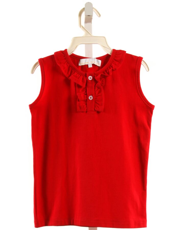 THE OAKS APPAREL   RED KNIT   SLEEVELESS SHIRT WITH RUFFLE
