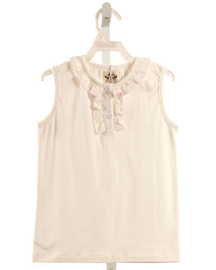 THE OAKS APPAREL   WHITE KNIT   SLEEVELESS SHIRT WITH PICOT STITCHING