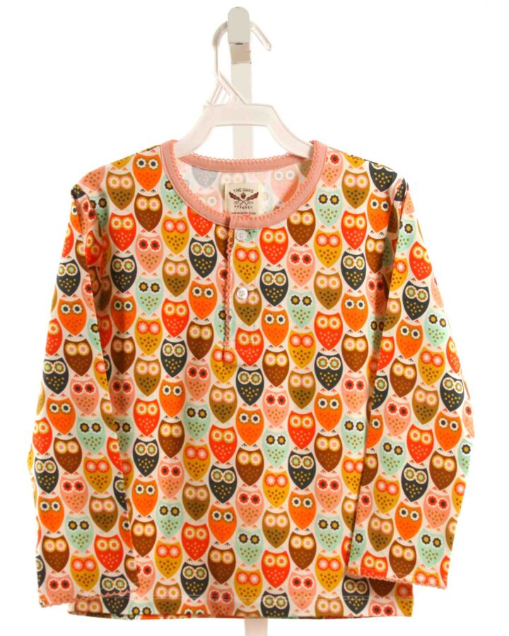 THE OAKS APPAREL   PINK   PRINTED DESIGN KNIT LS SHIRT WITH PICOT STITCHING