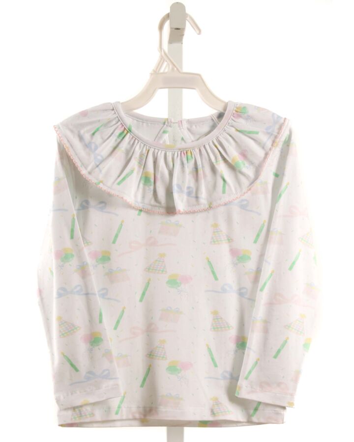 THE OAKS APPAREL   WHITE   PRINTED DESIGN KNIT LS SHIRT WITH PICOT STITCHING