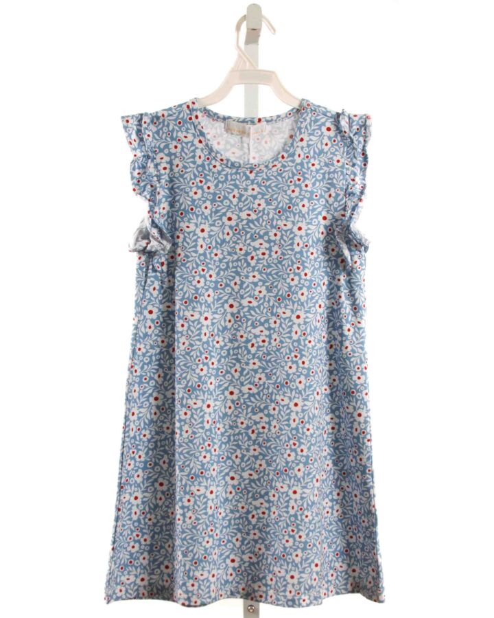 THE OAKS APPAREL   BLUE  FLORAL PRINTED DESIGN KNIT DRESS WITH RUFFLE