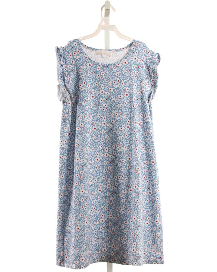 THE OAKS APPAREL   BLUE  FLORAL PRINTED DESIGN KNIT DRESS WITH RUFFLE