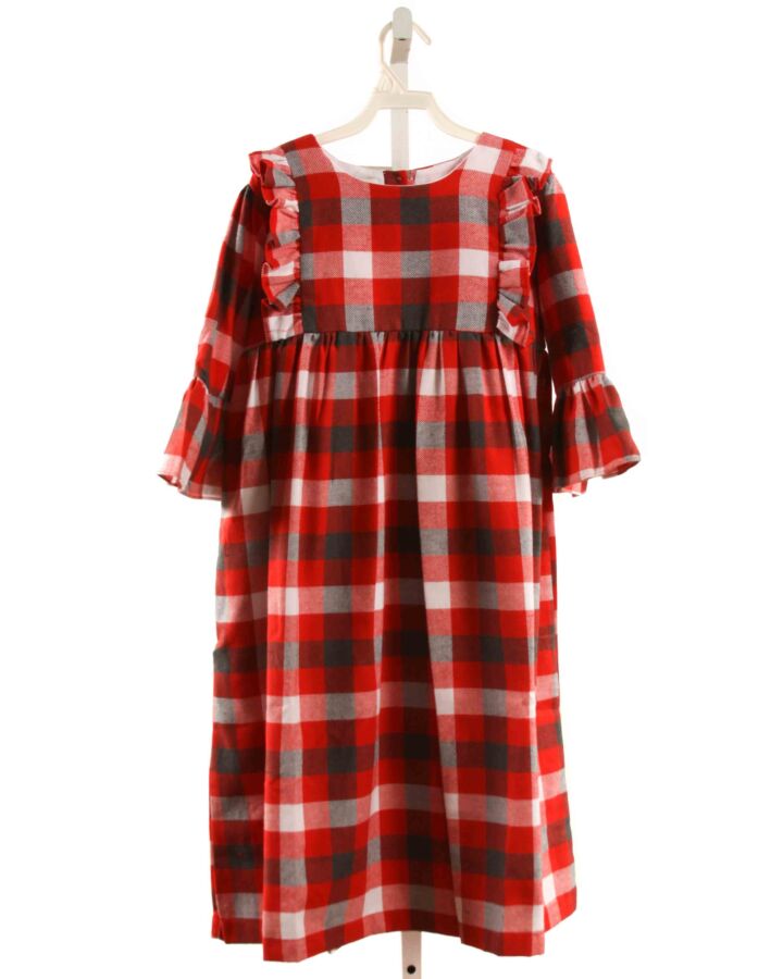 THE OAKS APPAREL   RED  PLAID  DRESS WITH RUFFLE