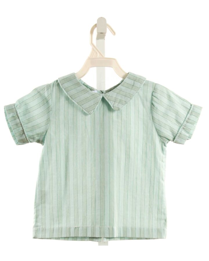 THE OAKS APPAREL   GREEN  STRIPED  DRESS SHIRT