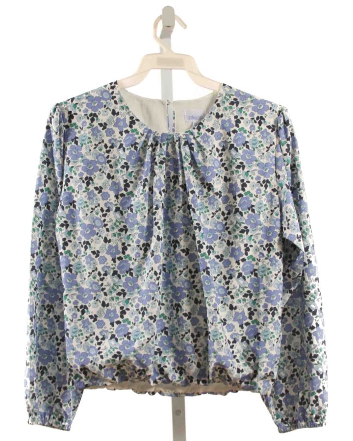 PLEAT.  BLUE  FLORAL  DRESS SHIRT WITH BUBBLE HEM
