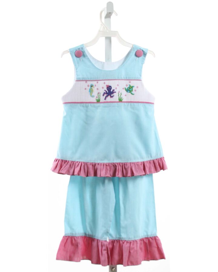 BANANA SPLIT  AQUA  GINGHAM SMOCKED 2-PIECE OUTFIT