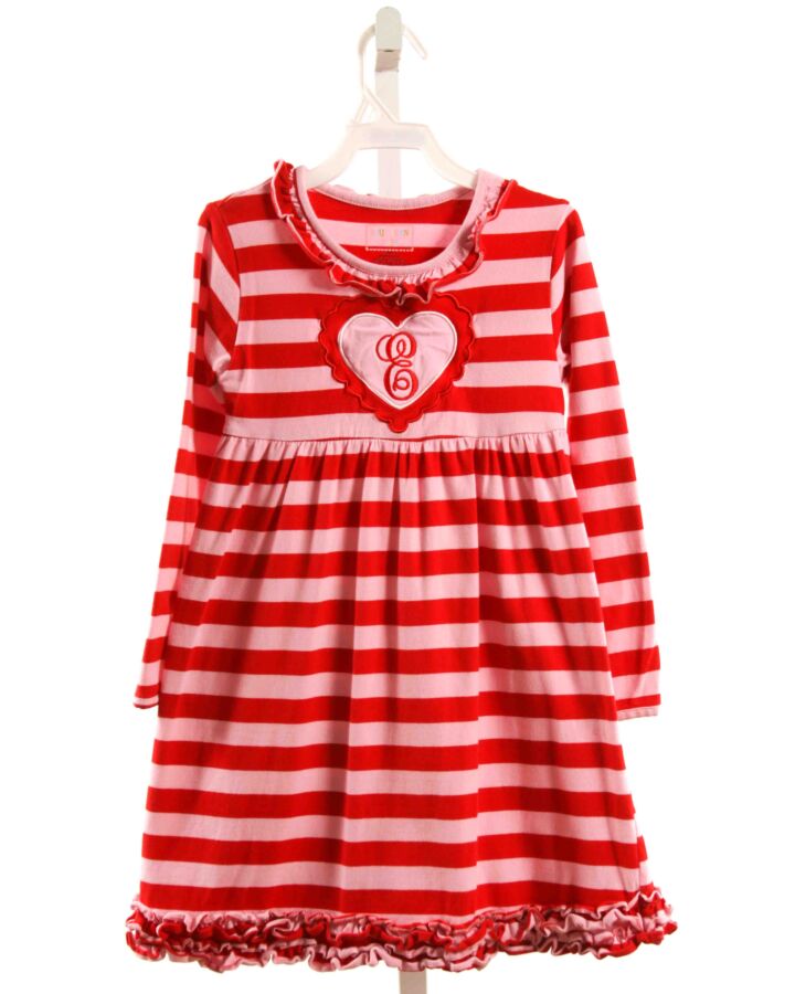 SOUTHERN TOTS  RED  STRIPED APPLIQUED KNIT DRESS WITH RUFFLE