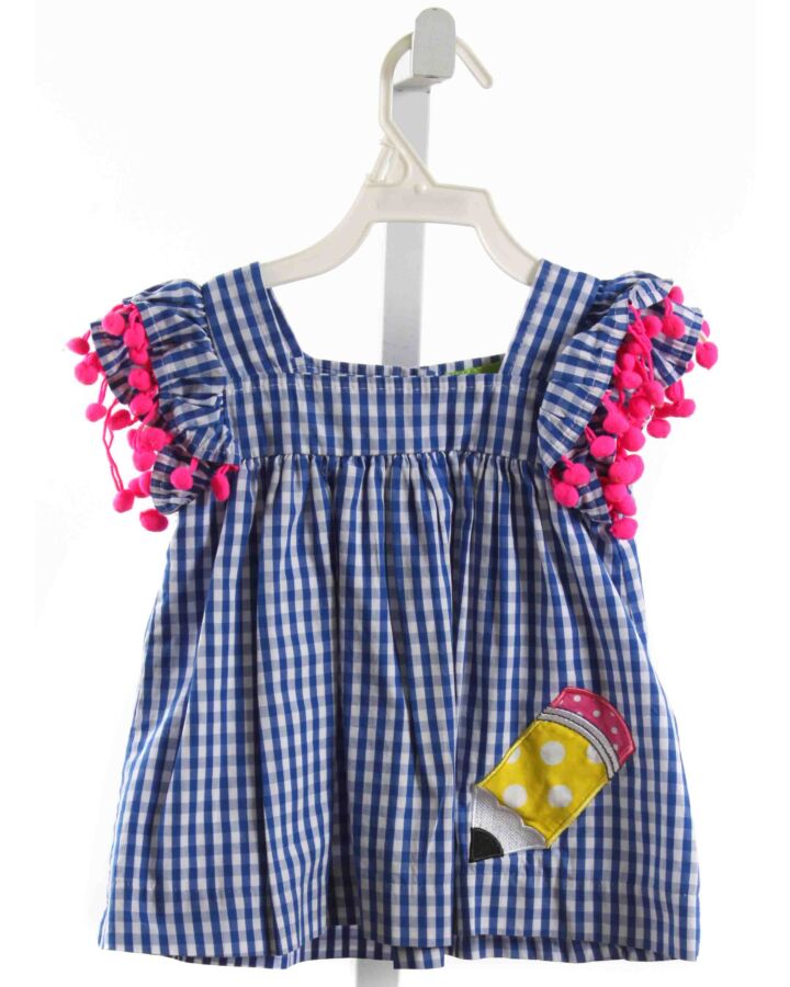 CLASSIC WHIMSY  BLUE  GINGHAM APPLIQUED SLEEVELESS SHIRT