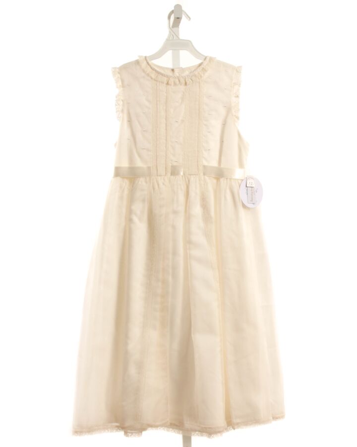 LULI & ME  CREAM TULLE  EMBROIDERED PARTY DRESS WITH LACE TRIM
