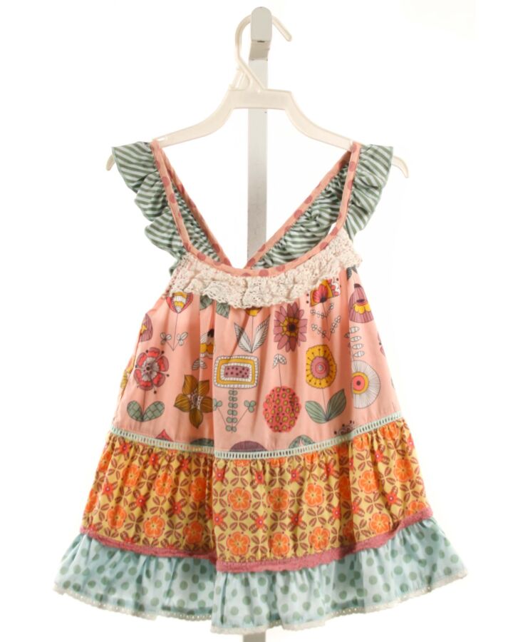 MATILDA JANE  MULTI-COLOR  FLORAL  SLEEVELESS SHIRT WITH EYELET TRIM
