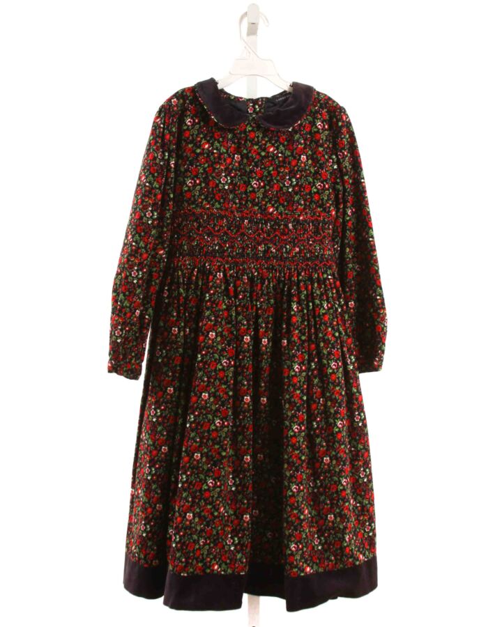 LANDS' END KIDS  RED CORDUROY FLORAL SMOCKED DRESS