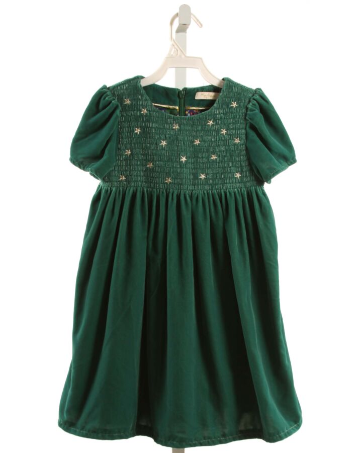 MINI BODEN  GREEN VELOUR  SMOCKED PARTY DRESS