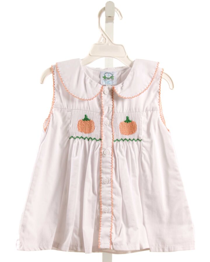 SOUTHERN TATERS  WHITE   SMOCKED SLEEVELESS SHIRT WITH PICOT STITCHING