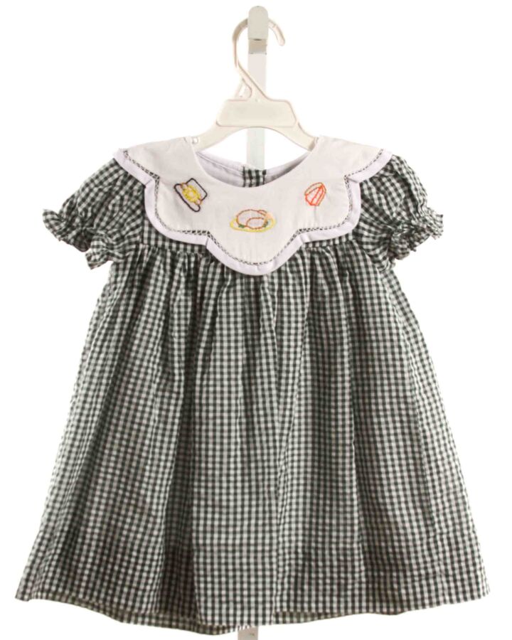 BUSY BEES SMOCKS  GREEN SEERSUCKER GINGHAM  DRESS