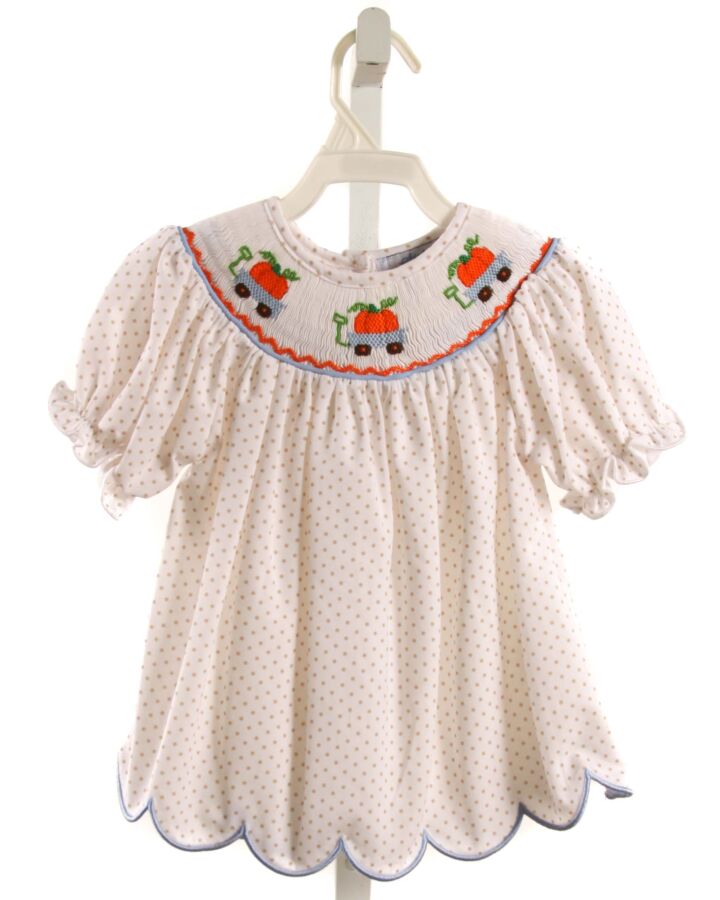 SWEET LAROSE  WHITE  POLKA DOT SMOCKED KNIT DRESS