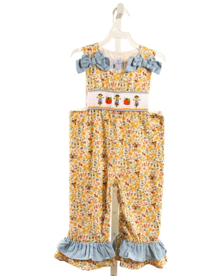SWEET LAROSE  YELLOW  FLORAL SMOCKED ROMPER WITH RUFFLE