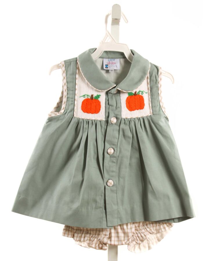 SWEET LAROSE  GREEN  GINGHAM SMOCKED 2-PIECE OUTFIT