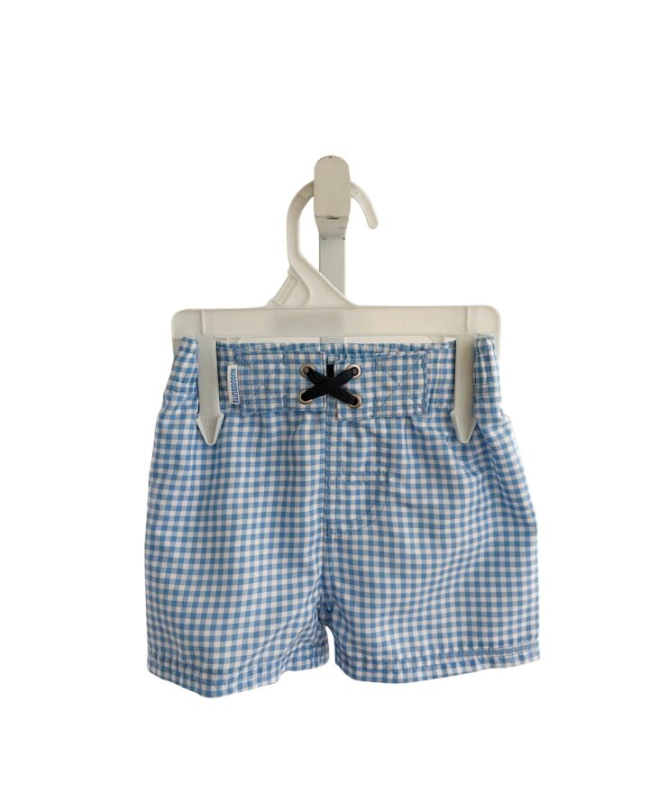 RUFFLE BUTTS  LT BLUE  GINGHAM  SWIM TRUNKS