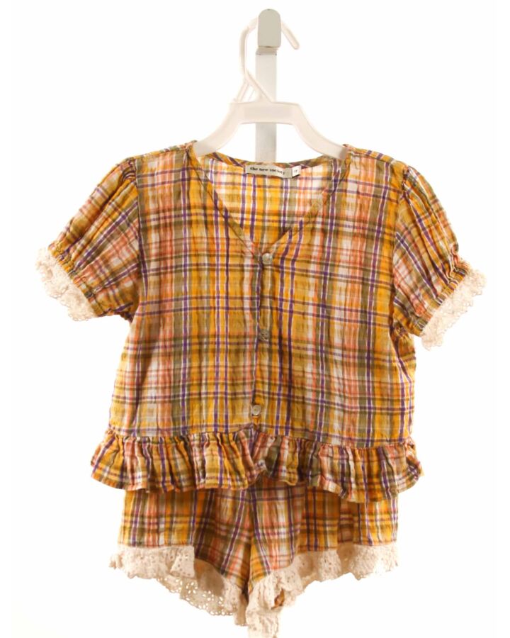 THE NEW SOCIETY  ORANGE SEERSUCKER PLAID  2-PIECE OUTFIT WITH EYELET TRIM