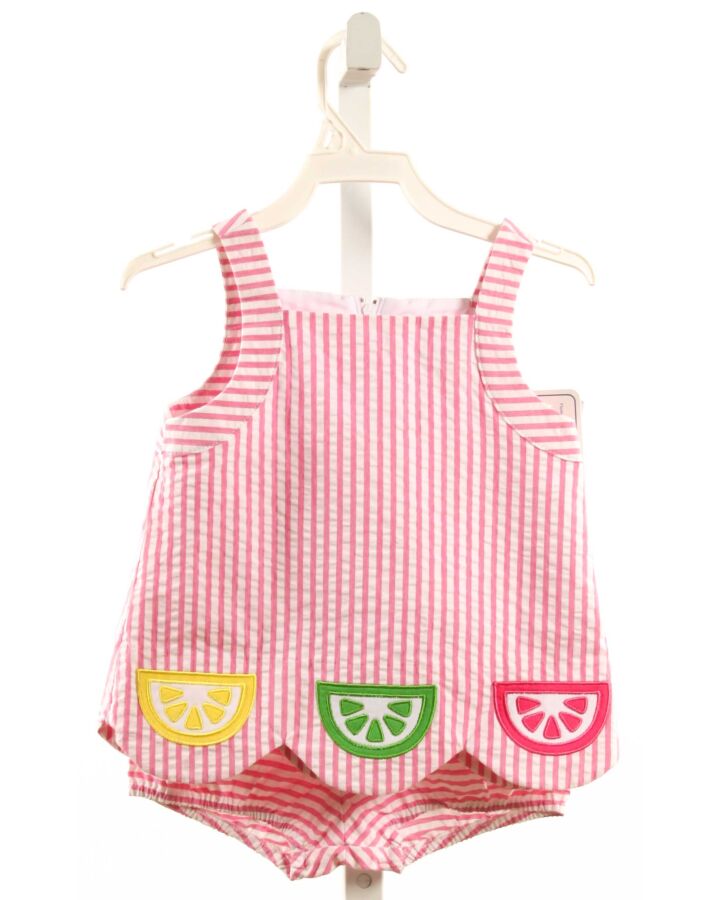 FLORENCE EISEMAN  PINK SEERSUCKER STRIPED APPLIQUED 2-PIECE OUTFIT