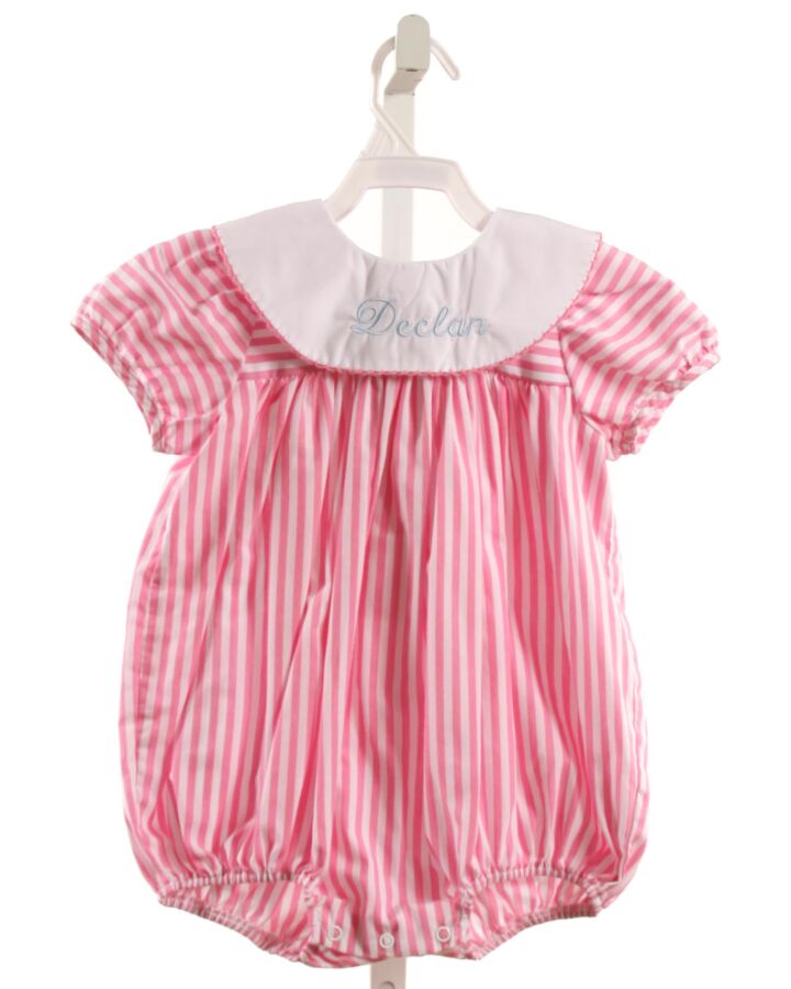 THE BEAUFORT BONNET COMPANY  PINK  STRIPED EMBROIDERED BUBBLE WITH PICOT STITCHING