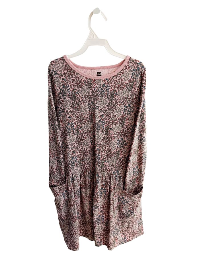 TEA  PINK  FLORAL PRINTED DESIGN KNIT DRESS